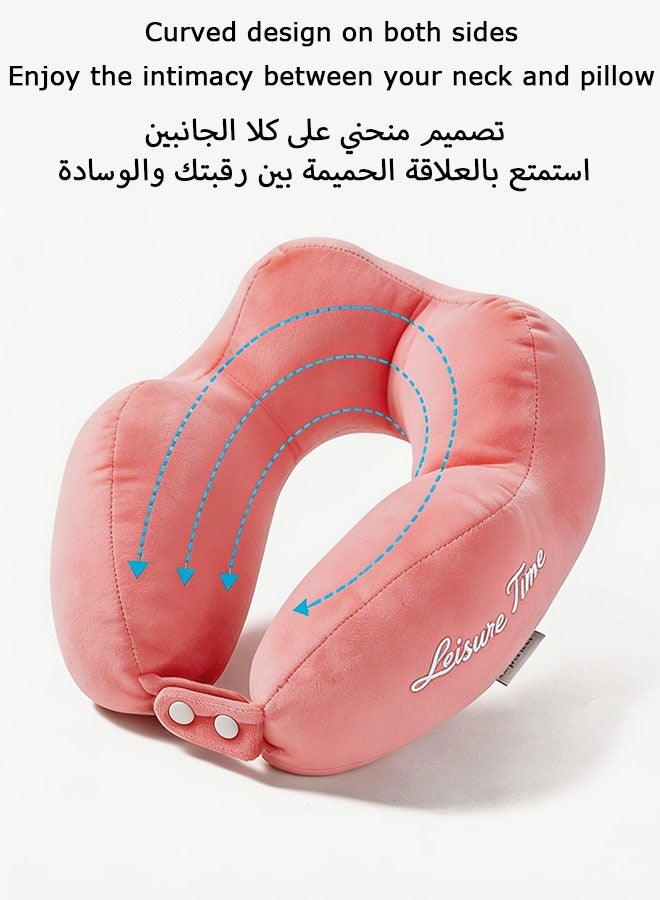 MLADEN وردي وسادة الرقبة من الذاكرة الحرارية للسفر مع دعم للرأس بزاوية ٣٦٠ درجة، مريحة وخفيفة الوزن، مثالية - Image 5